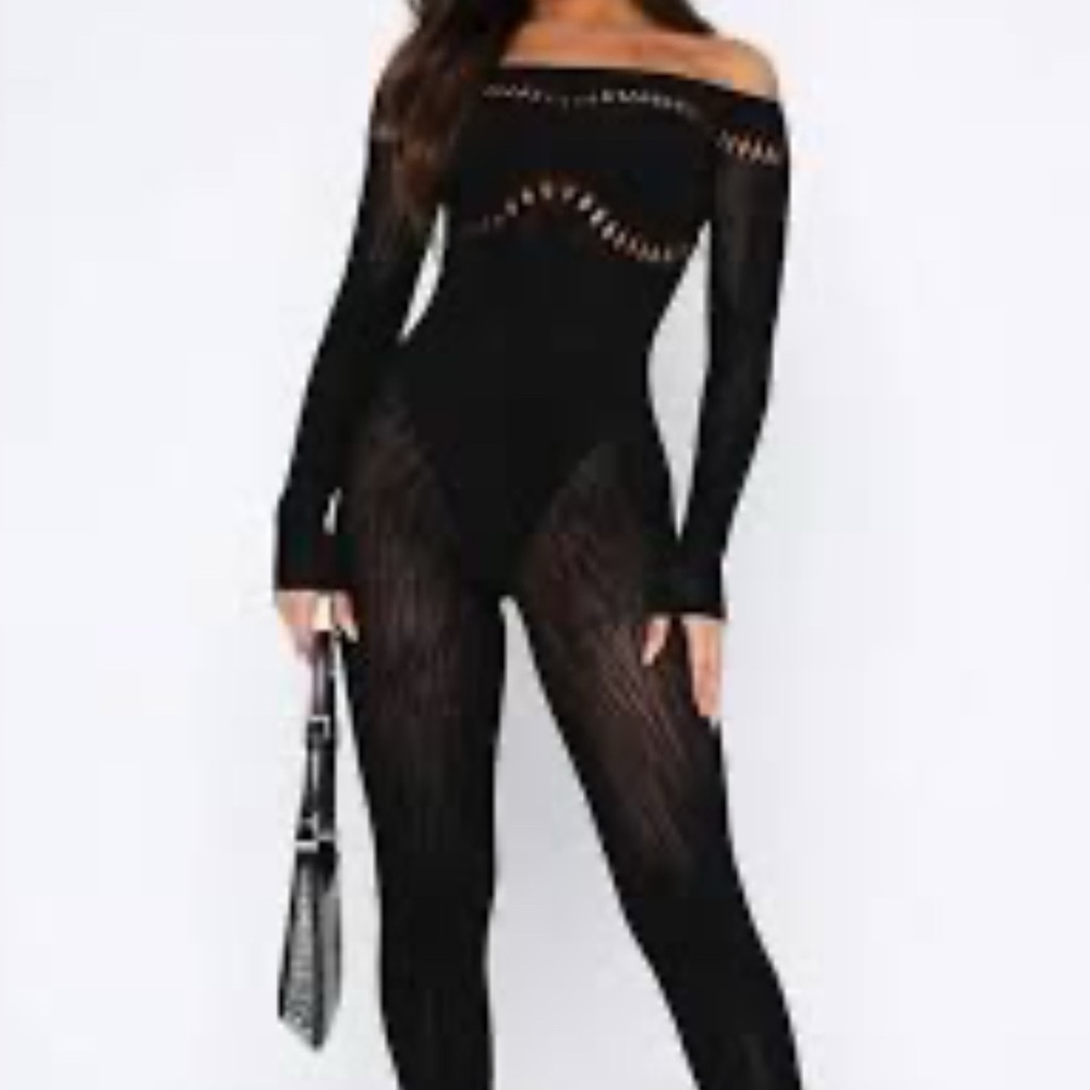 White Fox Boutique Black Textured Jumpsuit